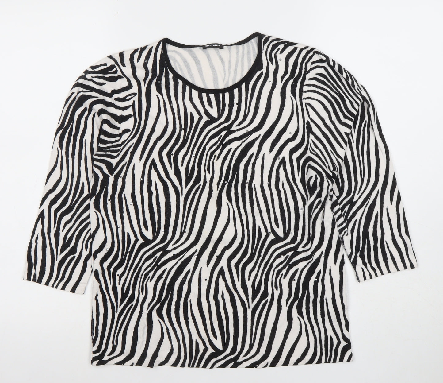 Gerry Weber Women’s Zebra Print 3/4 Sleeve Cotton Top Size 12 Black White