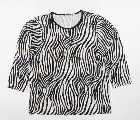 Gerry Weber Women’s Zebra Print 3/4 Sleeve Cotton Top Size 12 Black White