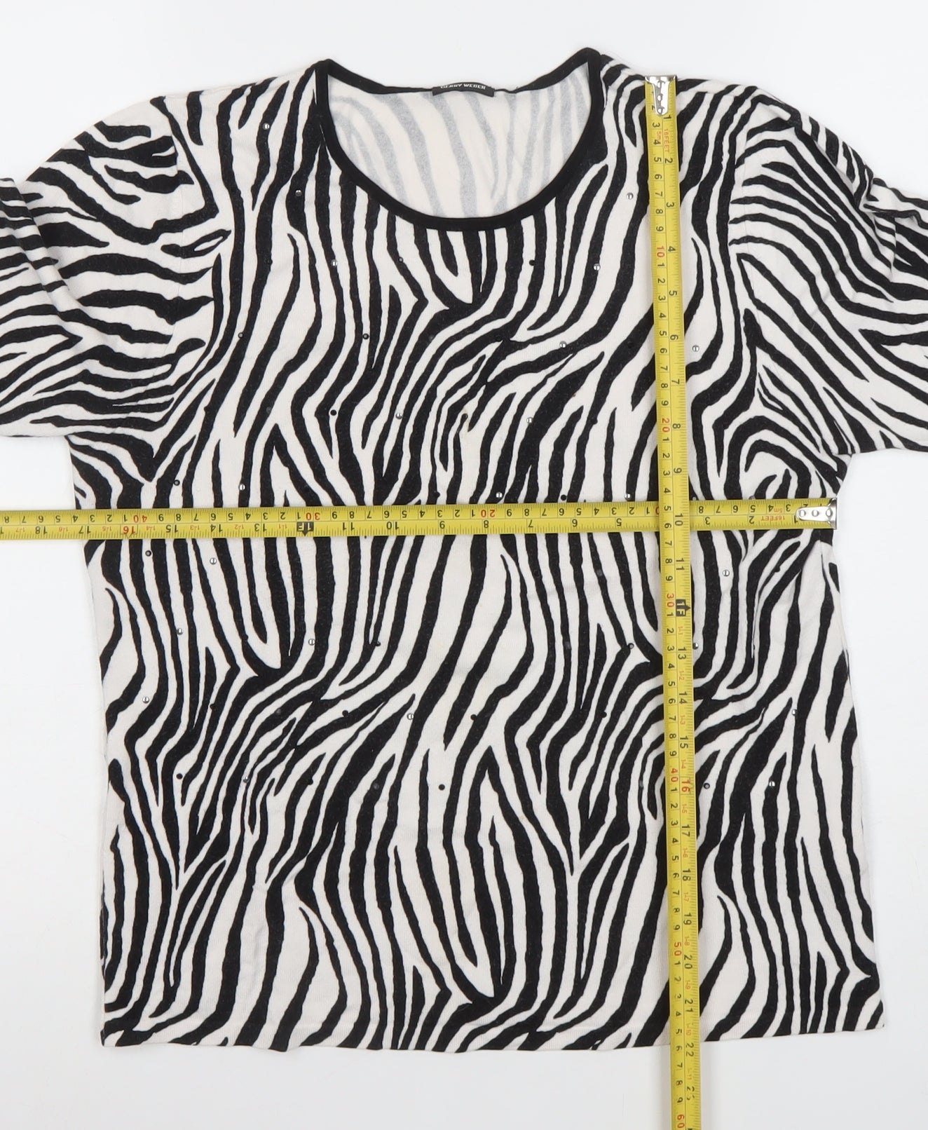Gerry Weber Women’s Zebra Print 3/4 Sleeve Cotton Top Size 12 Black White