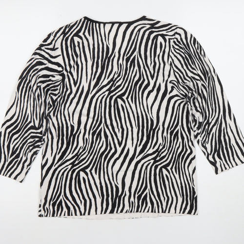 Gerry Weber Women’s Zebra Print 3/4 Sleeve Cotton Top Size 12 Black White