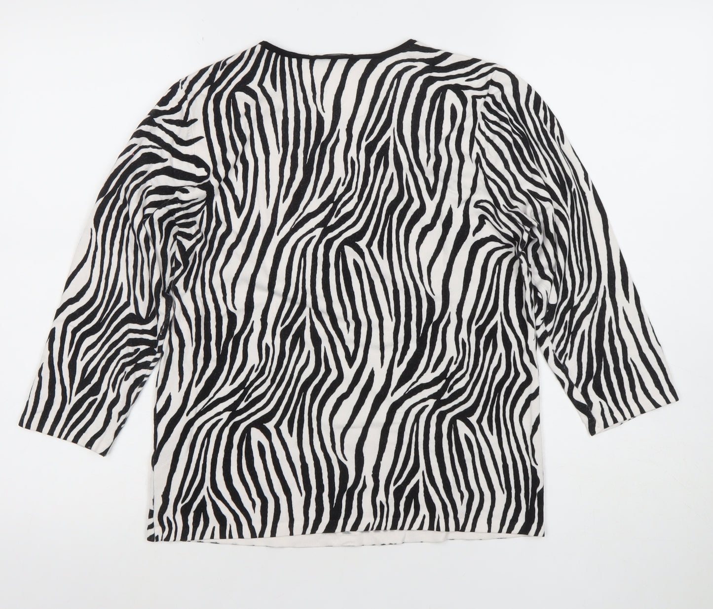 Gerry Weber Women’s Zebra Print 3/4 Sleeve Cotton Top Size 12 Black White