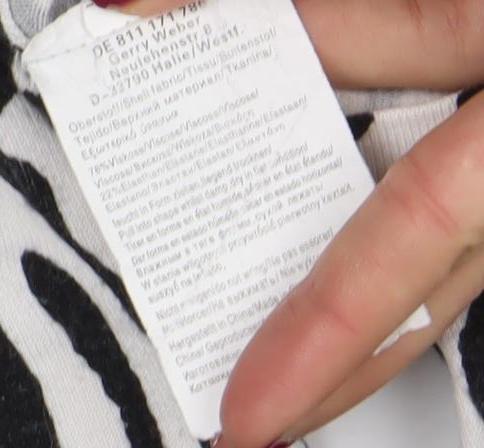 Gerry Weber Women’s Zebra Print 3/4 Sleeve Cotton Top Size 12 Black White