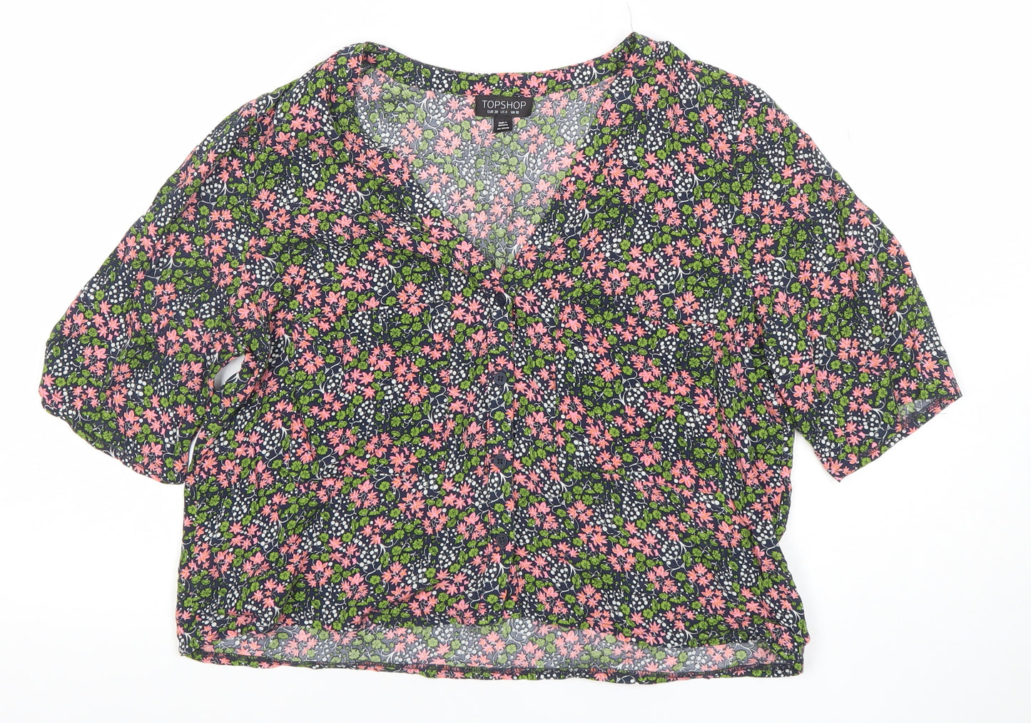 Topshop Women's Multicoloured Floral V-Neck Cropped Blouse Size 10