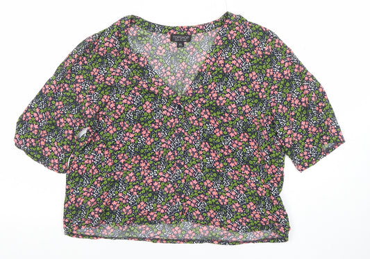 Topshop Women's Multicoloured Floral V-Neck Cropped Blouse Size 10