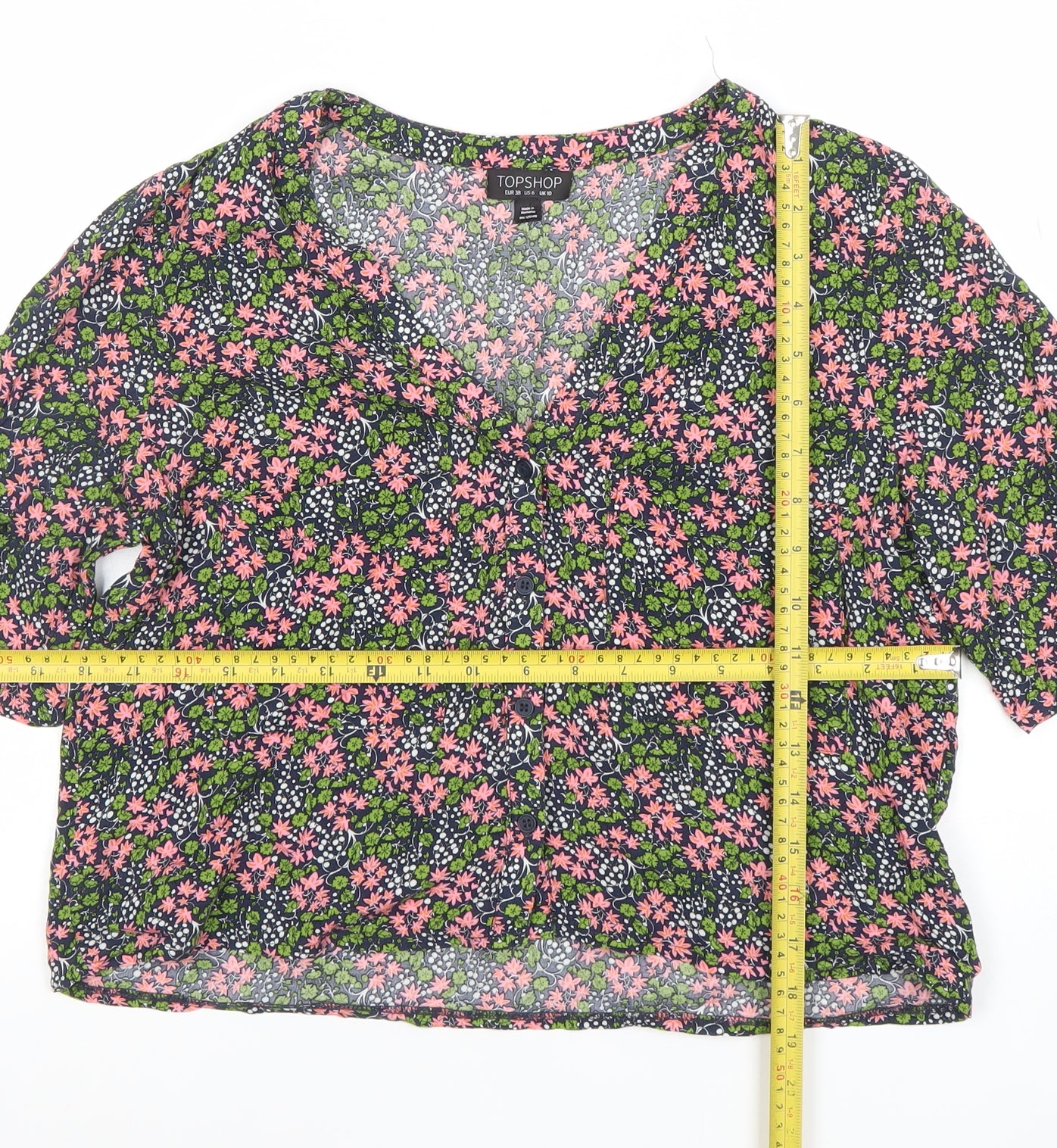 Topshop Women's Multicoloured Floral V-Neck Cropped Blouse Size 10