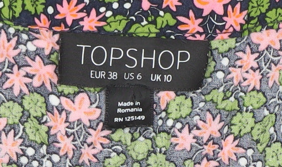 Topshop Women's Multicoloured Floral V-Neck Cropped Blouse Size 10