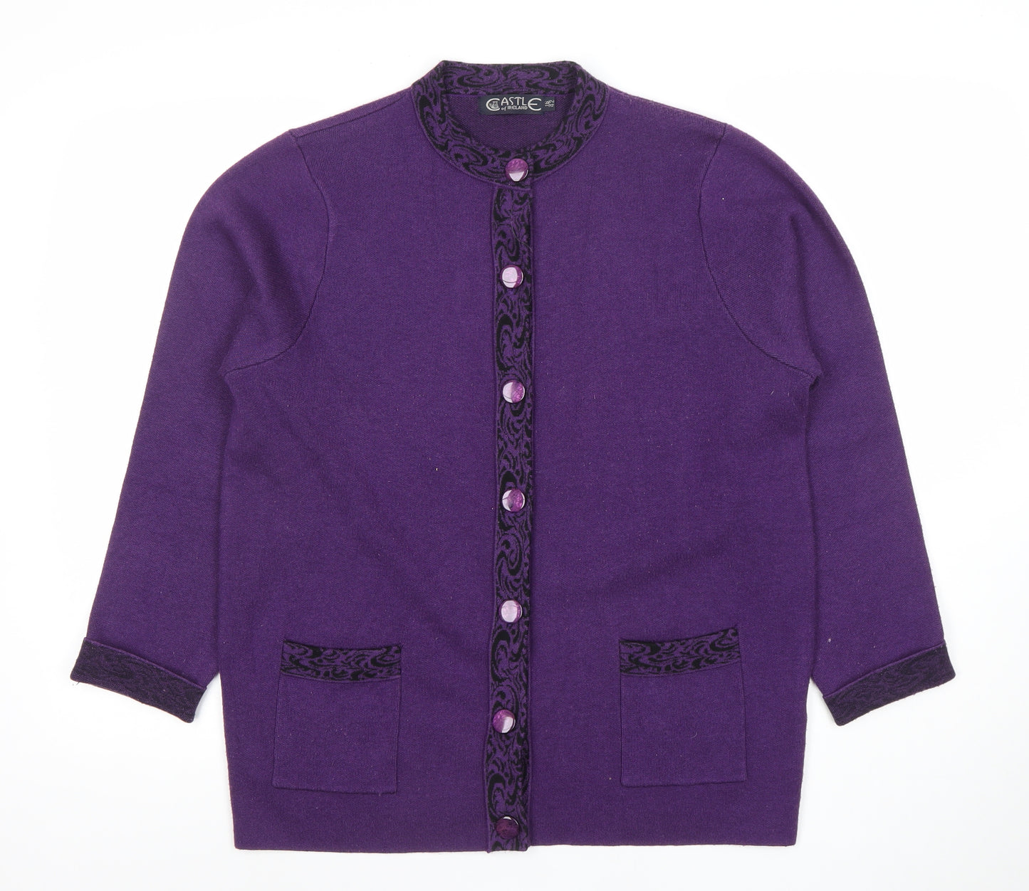 Castle of Ireland Women's Purple Wool Blend Button Cardigan Size L