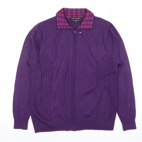 Lady Laura Womens Purple Full Zip Collared Wool Blend Jumper Size 14
