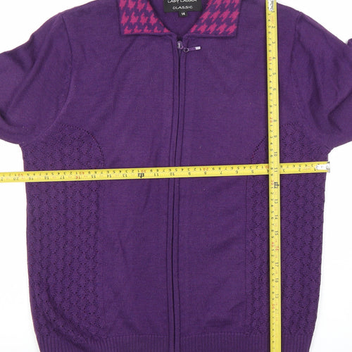 Lady Laura Womens Purple Full Zip Collared Wool Blend Jumper Size 14