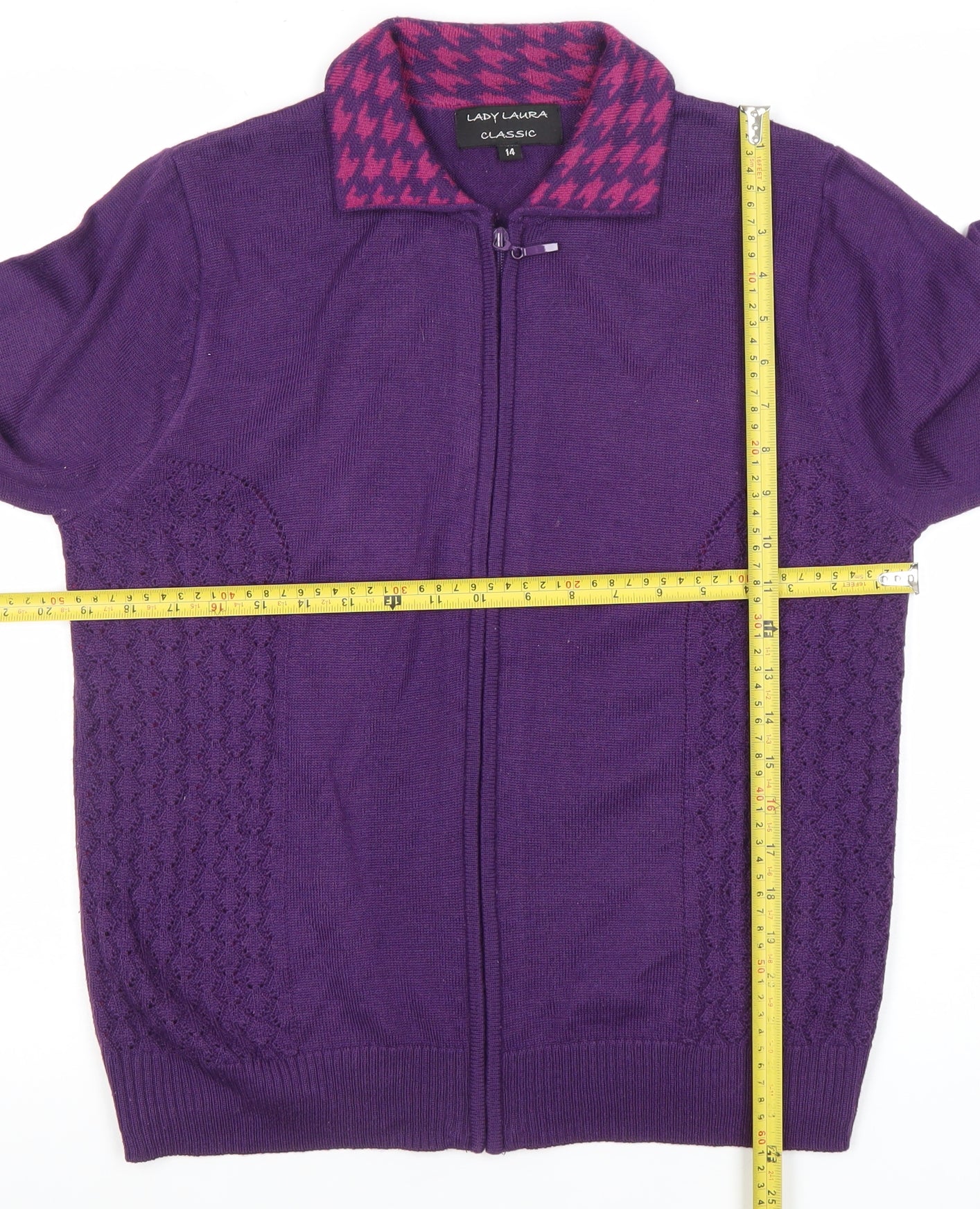 Lady Laura Womens Purple Full Zip Collared Wool Blend Jumper Size 14