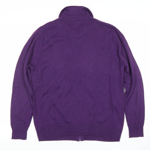 Lady Laura Womens Purple Full Zip Collared Wool Blend Jumper Size 14