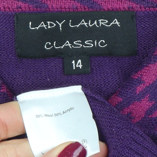 Lady Laura Womens Purple Full Zip Collared Wool Blend Jumper Size 14
