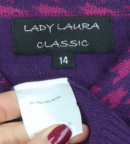 Lady Laura Womens Purple Full Zip Collared Wool Blend Jumper Size 14
