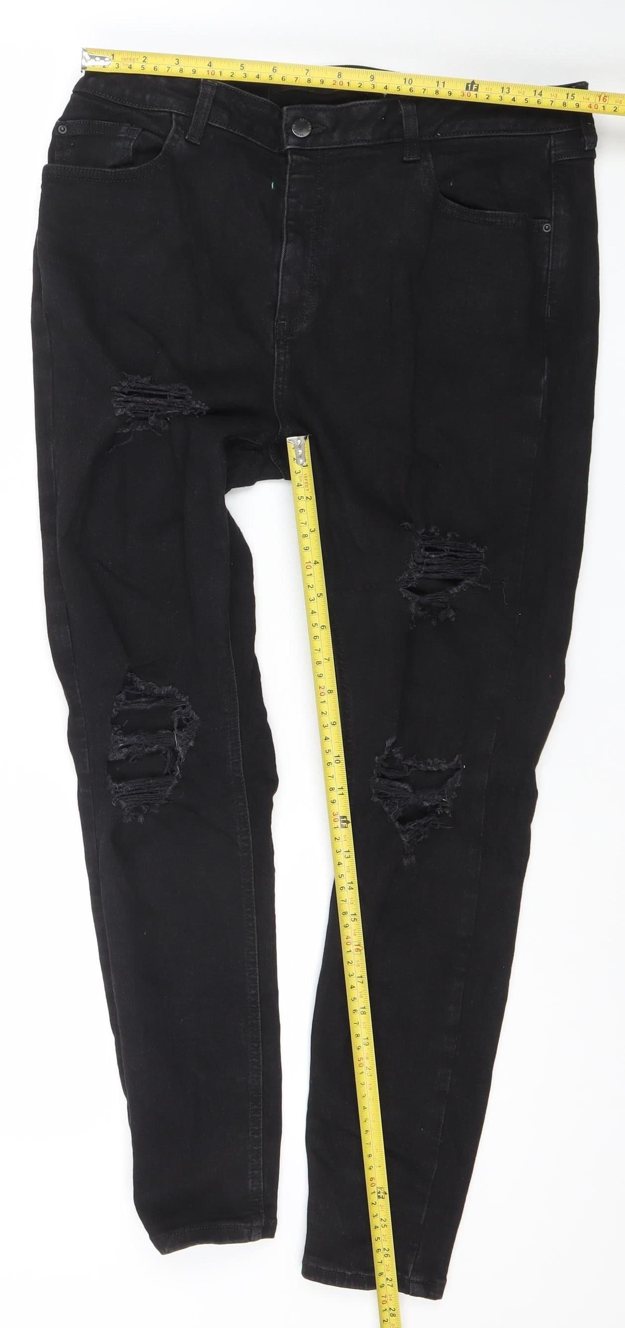 Denim Co. Women's Black Skinny Distressed Jeans Size 18