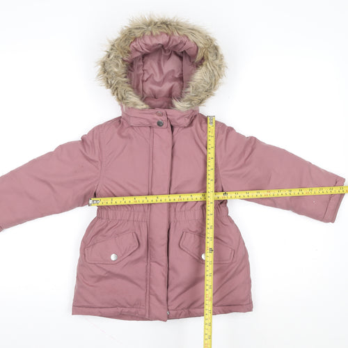 H&M Girls Pink Faux Fur Hooded Padded Parka Coat 3-4 Years