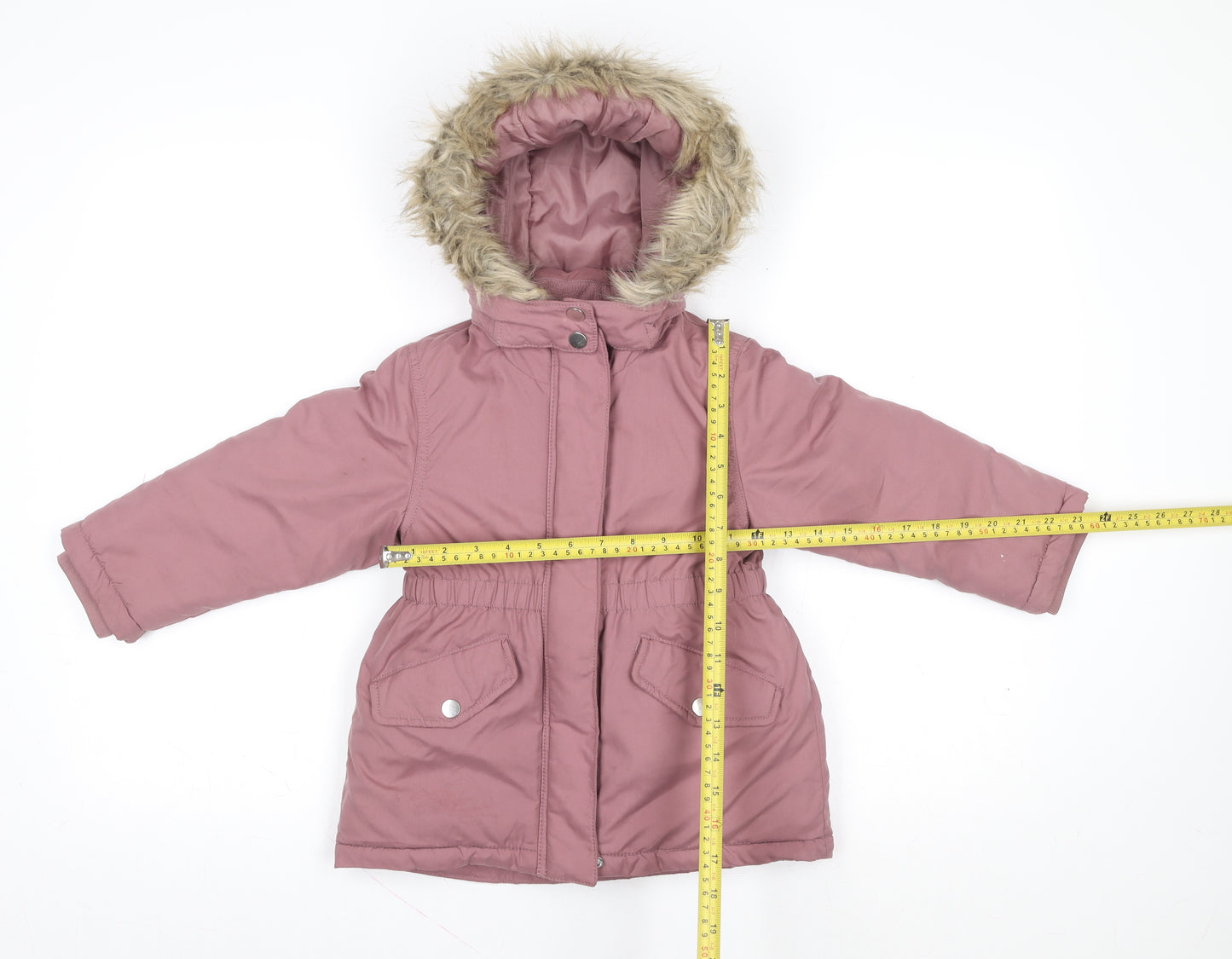 H&M Girls Pink Faux Fur Hooded Padded Parka Coat 3-4 Years