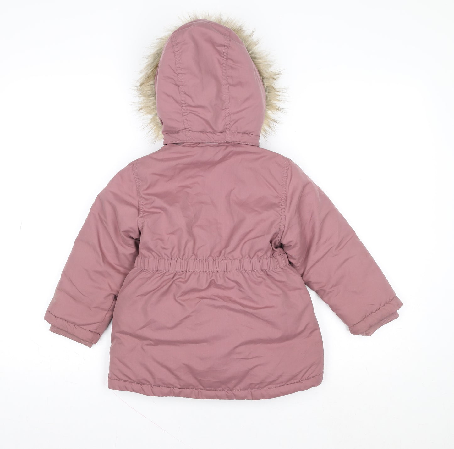 H&M Girls Pink Faux Fur Hooded Padded Parka Coat 3-4 Years