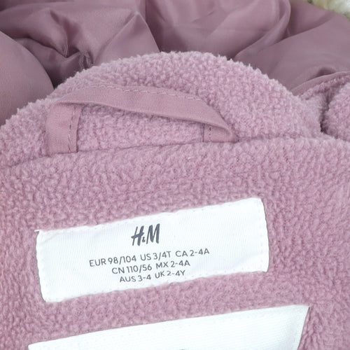 H&M Girls Pink Faux Fur Hooded Padded Parka Coat 3-4 Years