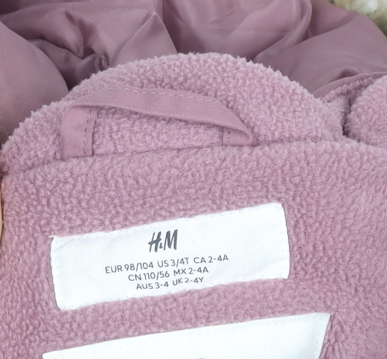 H&M Girls Pink Faux Fur Hooded Padded Parka Coat 3-4 Years