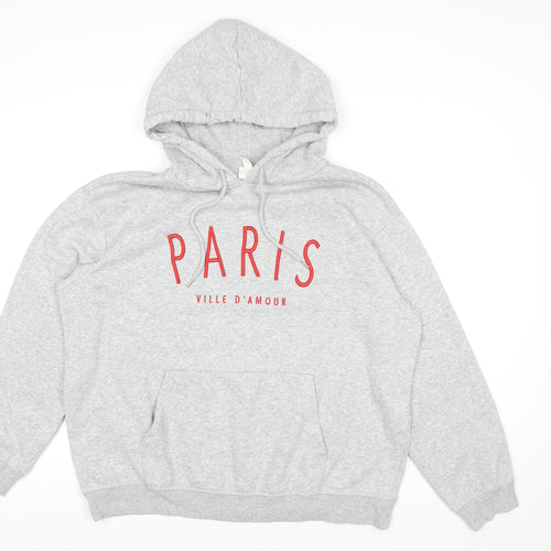 H&M L.O.G.G Women Grey Paris Print Pullover Hoodie Size M