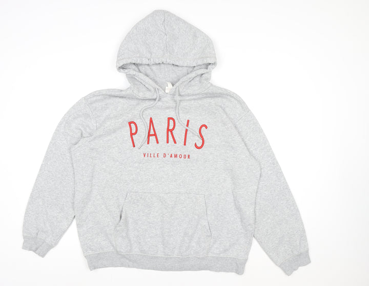 H&M L.O.G.G Women Grey Paris Print Pullover Hoodie Size M