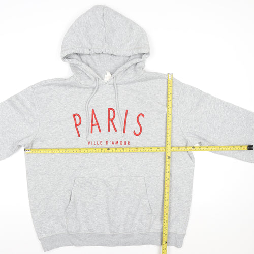 H&M L.O.G.G Women Grey Paris Print Pullover Hoodie Size M