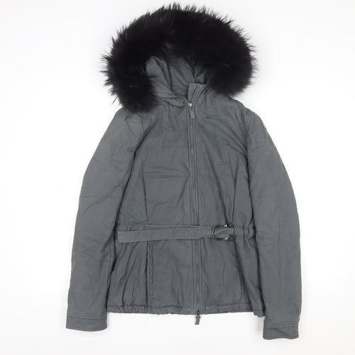 Harmont & Blaine Womens Grey Cotton Belted Parka Jacket Size 12
