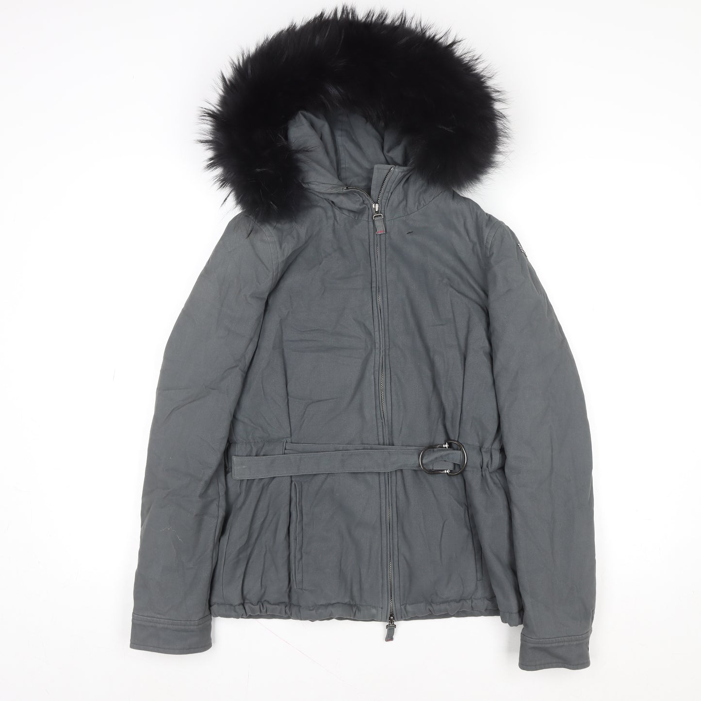 Harmont & Blaine Womens Grey Cotton Belted Parka Jacket Size 12