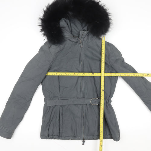 Harmont & Blaine Womens Grey Cotton Belted Parka Jacket Size 12