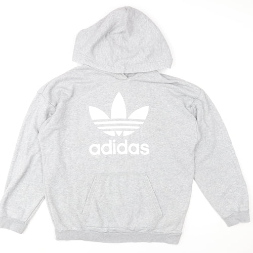 Adidas Women’s Grey Hoodie Size 12 Cotton Blend Pullover Sweatshirt