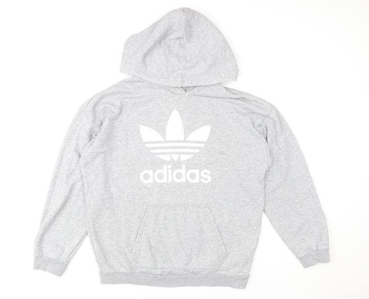 Adidas Women’s Grey Hoodie Size 12 Cotton Blend Pullover Sweatshirt