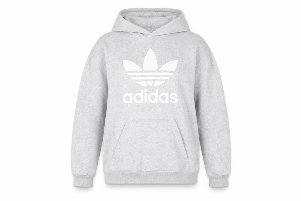 Front view of Adidas Women’s Grey Hoodie, size UK 12, Cotton Blend Pullover Sweatshirt