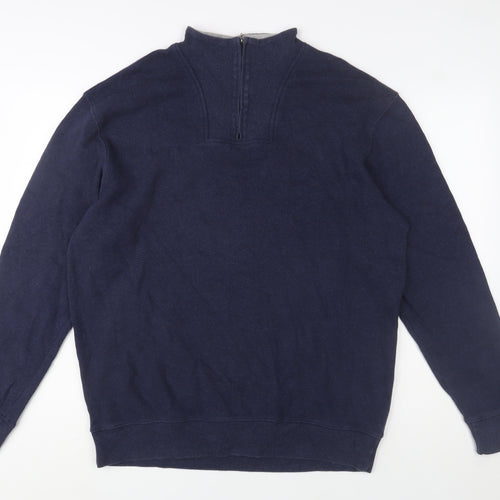 Kirkland Signature Men Blue Cotton 1/4 Zip Jumper XL High Neck
