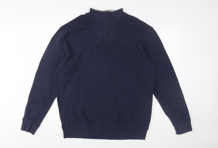 Kirkland Signature Men Blue Cotton 1/4 Zip Jumper XL High Neck