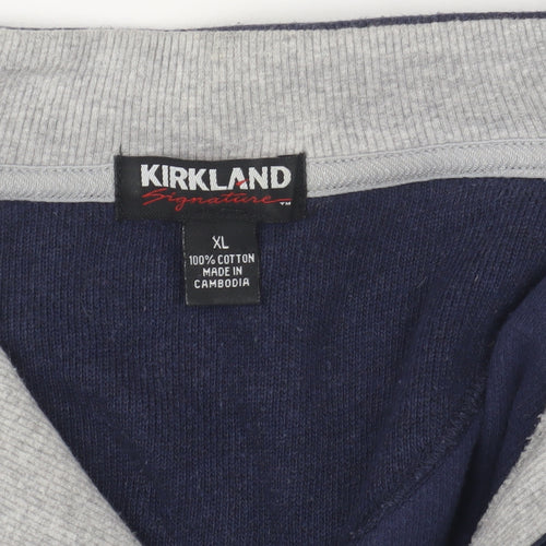 Kirkland Signature Men Blue Cotton 1/4 Zip Jumper XL High Neck