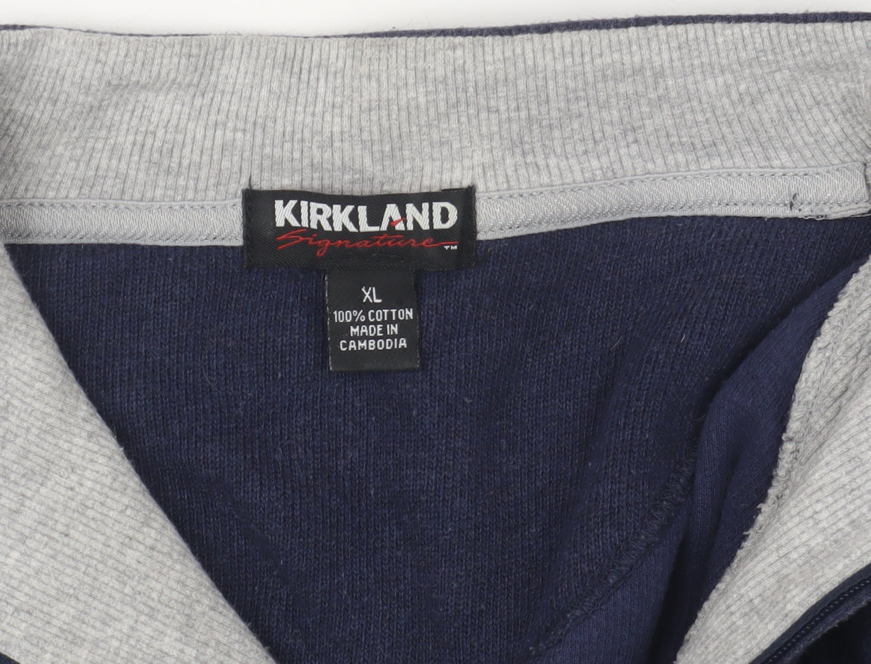 Kirkland Signature Men Blue Cotton 1/4 Zip Jumper XL High Neck
