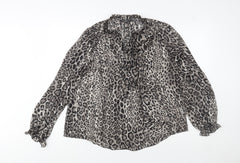 Dunnes Womens Grey Leopard Print Ruffle Tunic Blouse Size 16