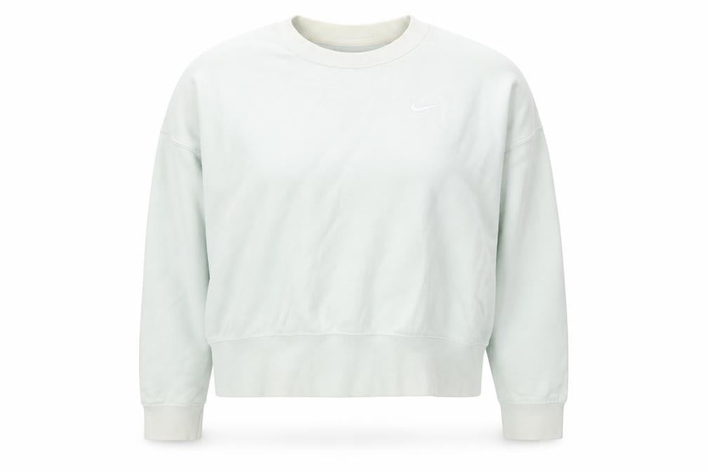 Front view of Nike Women's Beige Pullover Sweatshirt Small Logo Crew Neck