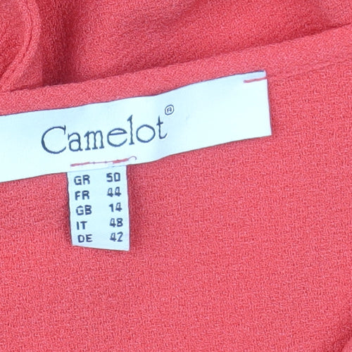 Camelot Women’s Red A-Line Knee Length Dress Size 14 Flutter Sleeve