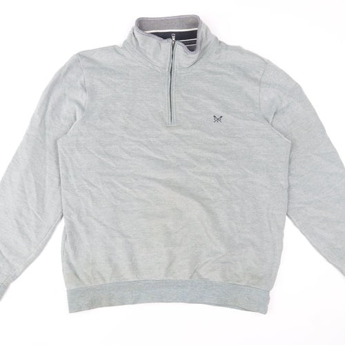 Crew Clothing Company Mens Grey L Half Zip Jumper High Neck Cotton Blend