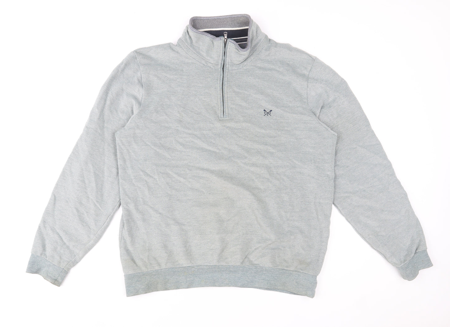 Crew Clothing Company Mens Grey L Half Zip Jumper High Neck Cotton Blend