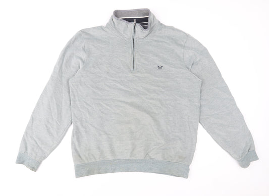 Crew Clothing Company Mens Grey L Half Zip Jumper High Neck Cotton Blend