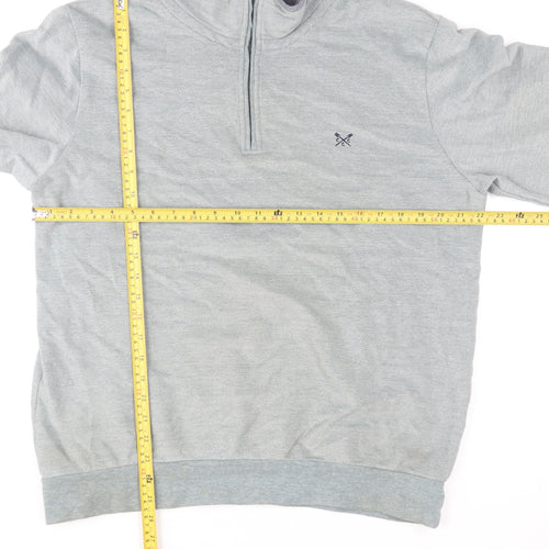 Crew Clothing Company Mens Grey L Half Zip Jumper High Neck Cotton Blend