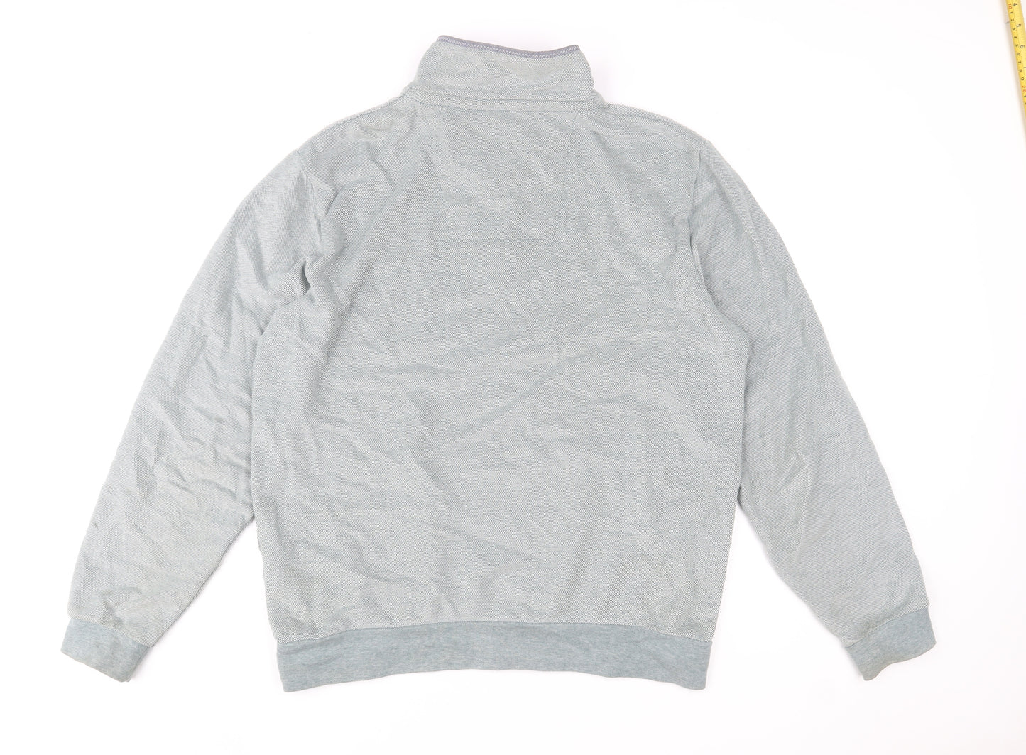 Crew Clothing Company Mens Grey L Half Zip Jumper High Neck Cotton Blend