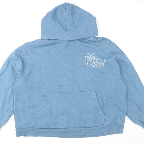 Pull & Bear Men’s Blue XL Pullover Floral Soul Graphic Hoodie