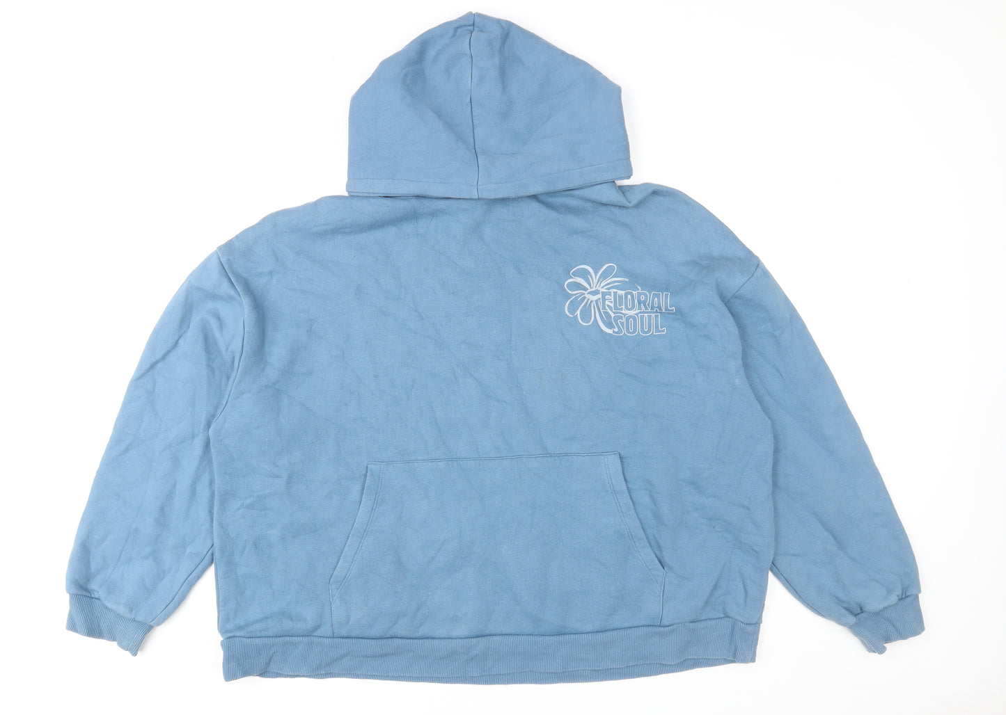 Pull & Bear Men’s Blue XL Pullover Floral Soul Graphic Hoodie