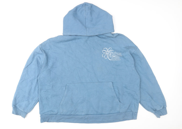 Pull & Bear Men’s Blue XL Pullover Floral Soul Graphic Hoodie