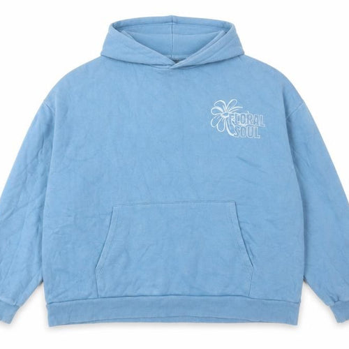 Pull&Bear Men’s Blue XL Pullover Floral Soul Graphic Hoodie