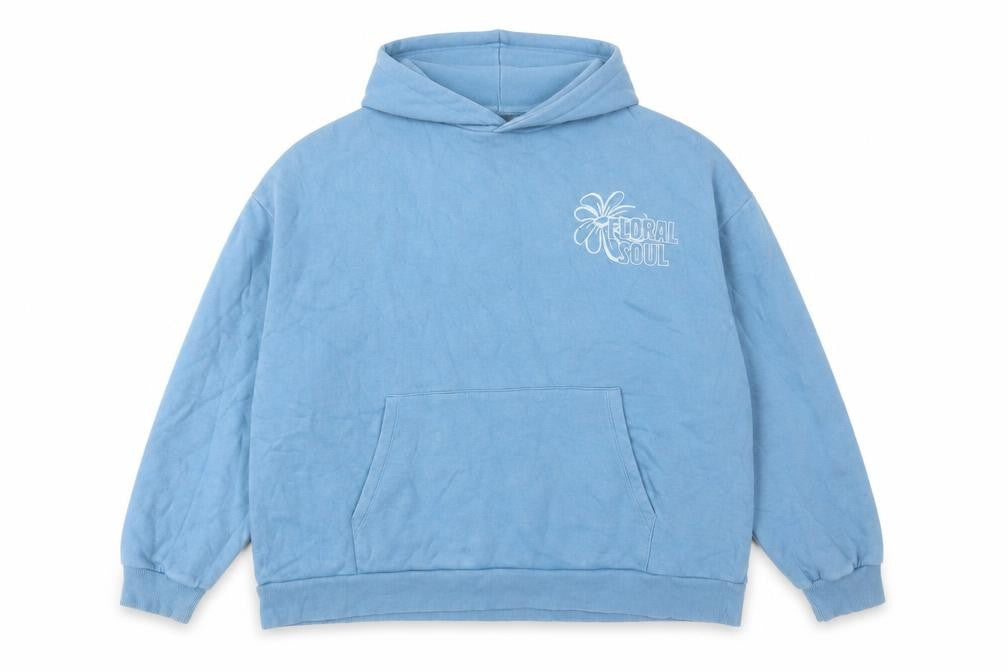 Pull&Bear Men’s Blue XL Pullover Floral Soul Graphic Hoodie