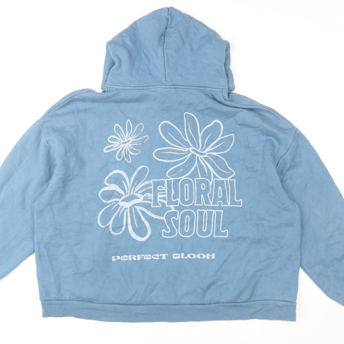 Pull & Bear Men’s Blue XL Pullover Floral Soul Graphic Hoodie